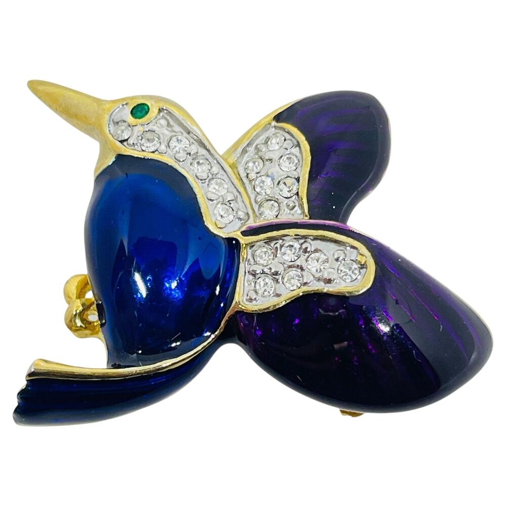 Vintage gold tone enamel rhinestones bird animal figural designer brooch - Picture 1 of 6